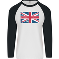 Distressed Union Jack Flag Great Britain Mens L/S Baseball T-Shirt White/Black
