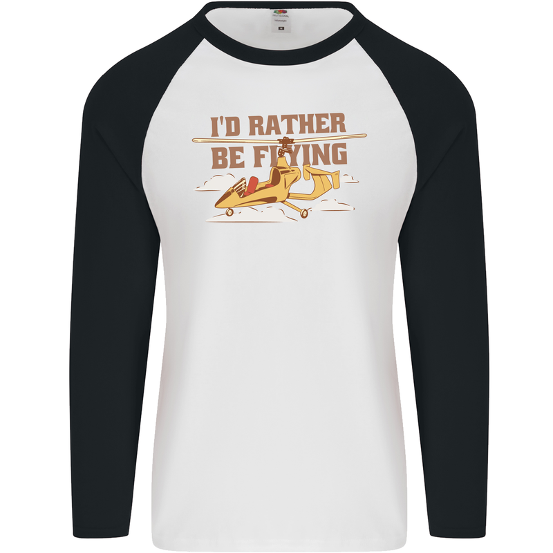 Gyrocopter Rather Be Flying Mens L/S Baseball T-Shirt White/Black