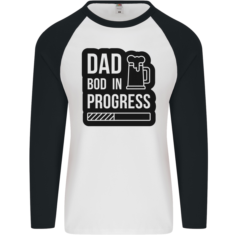 Dad Bod In Progress Funny Fathers Day Mens L/S Baseball T-Shirt White/Black