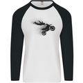 Abstract Motocross Rider Dirt Bike Mens L/S Baseball T-Shirt White/Black