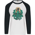 Cthulhu Monster Kraken Mens L/S Baseball T-Shirt White/Black