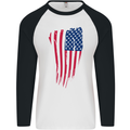 USA Stars & Stripes Flag July 4th America Mens L/S Baseball T-Shirt White/Black