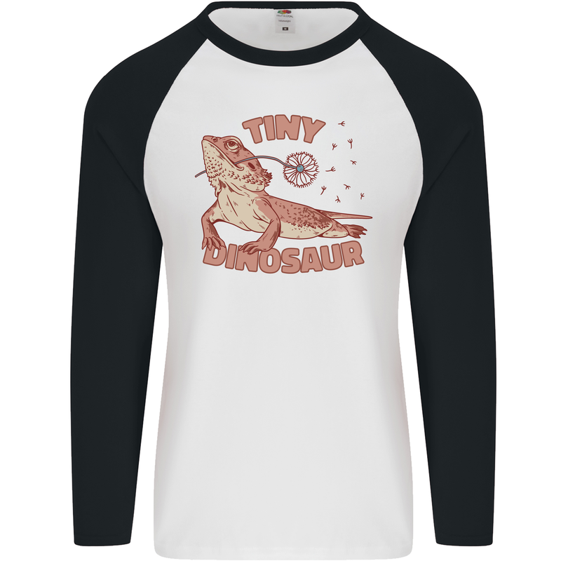 Tiny Dinosaur Funny Bearded Dragon Mens L/S Baseball T-Shirt White/Black