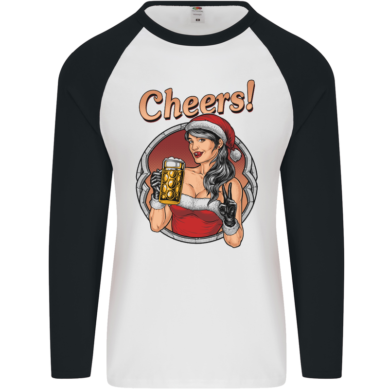Christmas Sexy Santa Clause Xmas Mens L/S Baseball T-Shirt White/Black