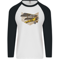 Steampunk Plane Aircraft Biplane Mens L/S Baseball T-Shirt White/Black