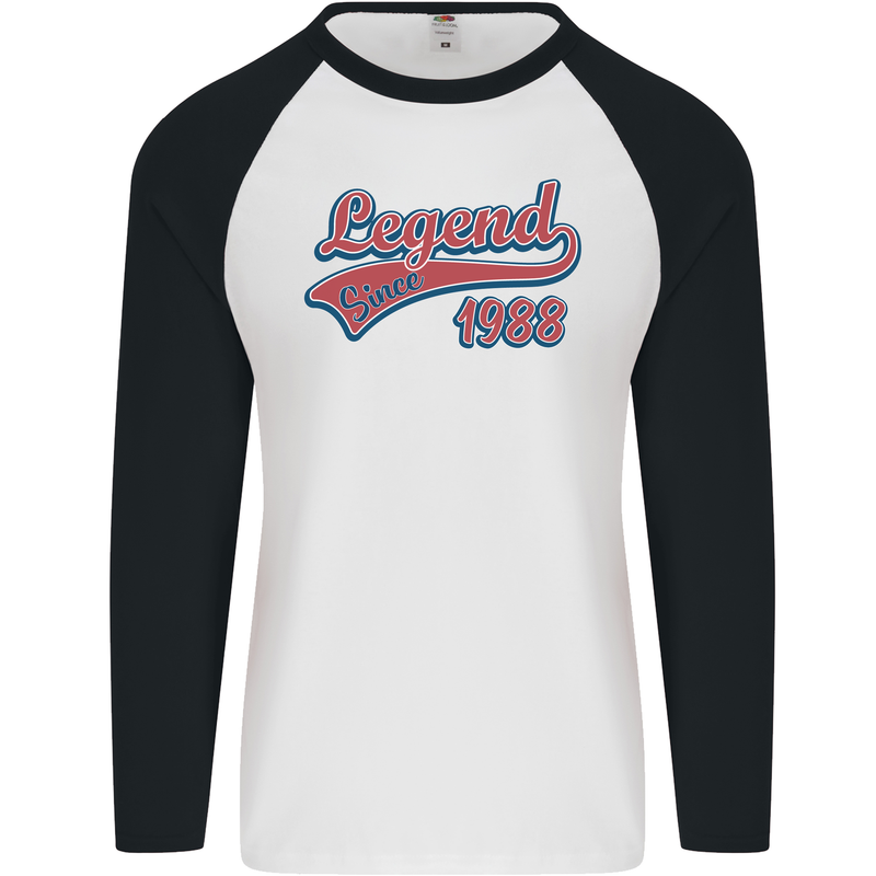 Legend Since 35th Birthday 1988 Mens L/S Baseball T-Shirt White/Black