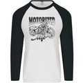 Motorized Life Biker Motorbike Motorcycle Mens L/S Baseball T-Shirt White/Black