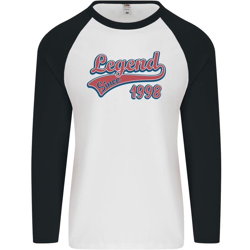 Legend Since 25th Birthday 1998 Mens L/S Baseball T-Shirt White/Black