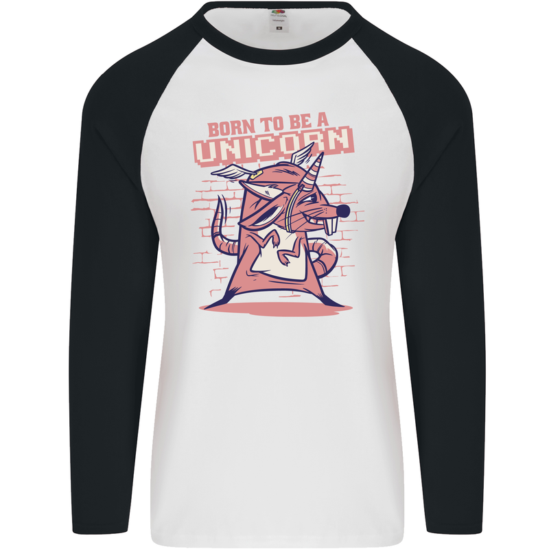 A Rat Born To Be a Unicorn Funny Mens L/S Baseball T-Shirt White/Black