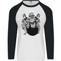 Tattoo Santa Funny Christmas Biker Motorbike Mens L/S Baseball T-Shirt White/Black