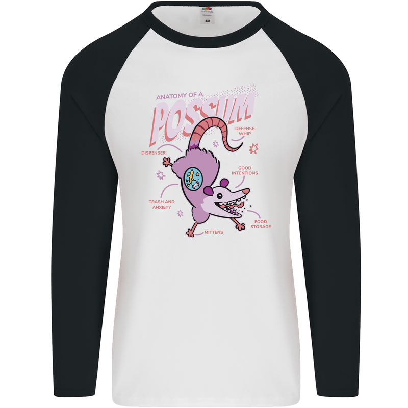 Possum Anatomy Mens L/S Baseball T-Shirt White/Black