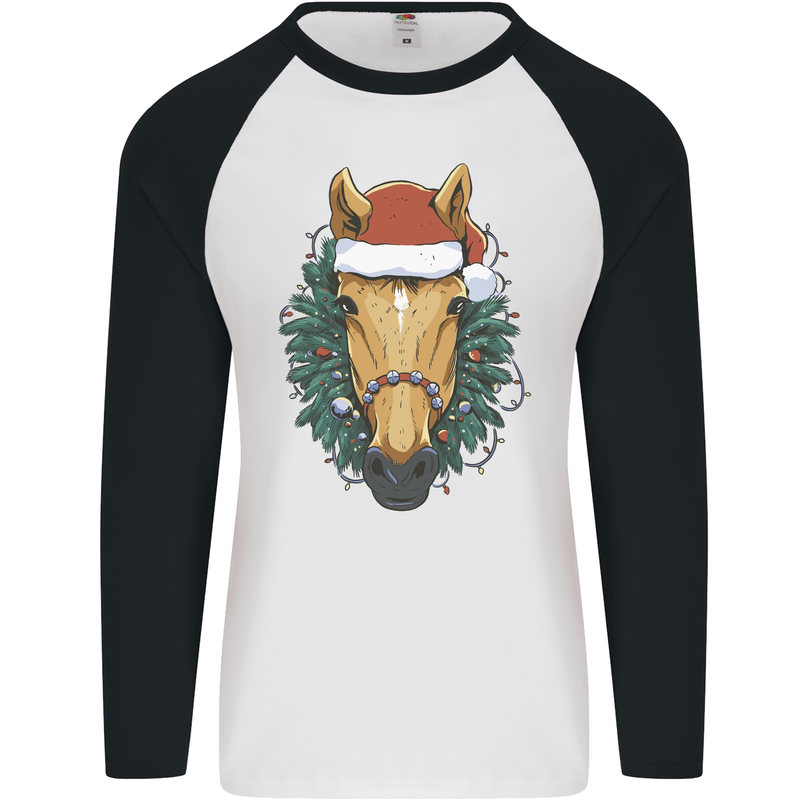 A Christmas Horse Equestrian Mens L/S Baseball T-Shirt White/Black