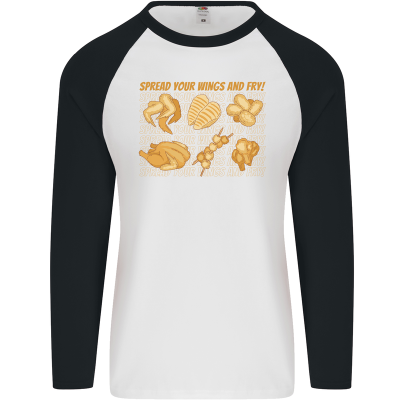 Funny Chicken Humour Chef BBQ Food Cook Mens L/S Baseball T-Shirt White/Black