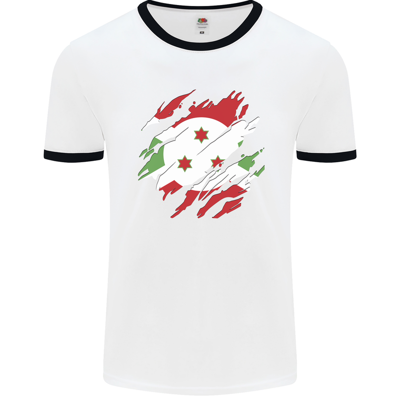 Torn Burundi Flag Burundians Day Football Mens Ringer T-Shirt White/Black