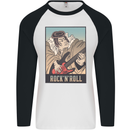 A Sumo Wrestler Playing the Electric Guitar Mens L/S Baseball T-Shirt White/Black