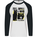 Full Moon Feral Instinct Black Cat Halloween Mens L/S Baseball T-Shirt White/Black