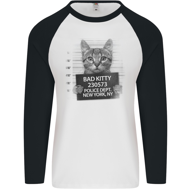Bad Kitty New York City Police Dept. Mens L/S Baseball T-Shirt White/Black