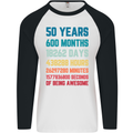 50th Birthday 50 Year Old Mens L/S Baseball T-Shirt White/Black