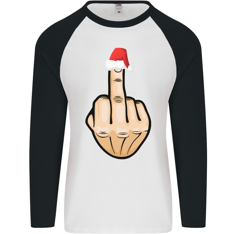 Bah Humbug Finger Flip Funny Christmas Rude Mens L/S Baseball T-Shirt White/Black