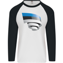 Curled Estonia Flag Estonian Day Football Mens L/S Baseball T-Shirt White/Black