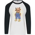 An Infant Highland Cow Cattle Bull Mens L/S Baseball T-Shirt White/Black