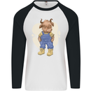 An Infant Highland Cow Cattle Bull Mens L/S Baseball T-Shirt White/Black