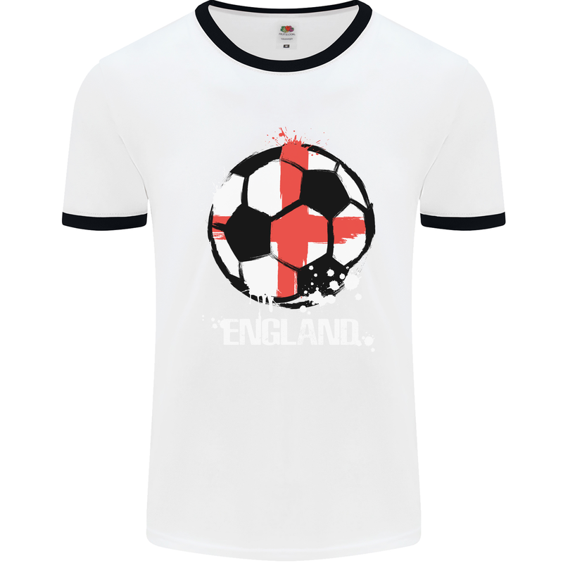 Football England Flag Mens Ringer T-Shirt White/Black