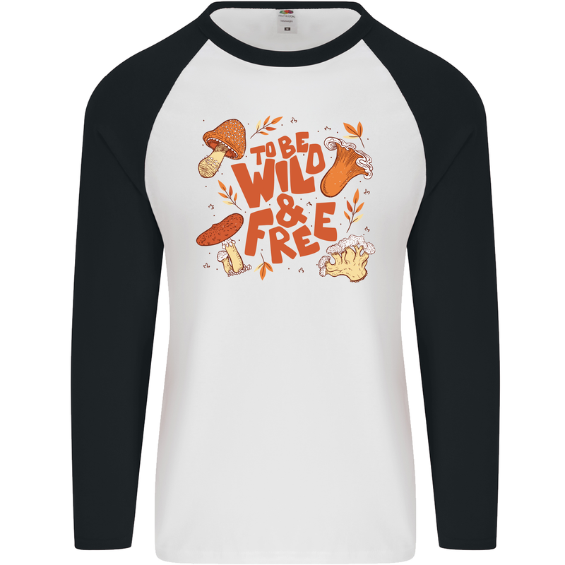 Wild & Free Mushroom Foraging Nature Mens L/S Baseball T-Shirt White/Black