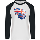 Curled British Flag Union Jack Britain Mens L/S Baseball T-Shirt White/Black
