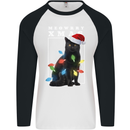 Meowy Christmas Tree Funny Cat Xmas Mens L/S Baseball T-Shirt White/Black