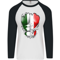 Gym Italian Flag Ripped Muscles Italy Mens L/S Baseball T-Shirt White/Black