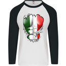 Gym Italian Flag Ripped Muscles Italy Mens L/S Baseball T-Shirt White/Black