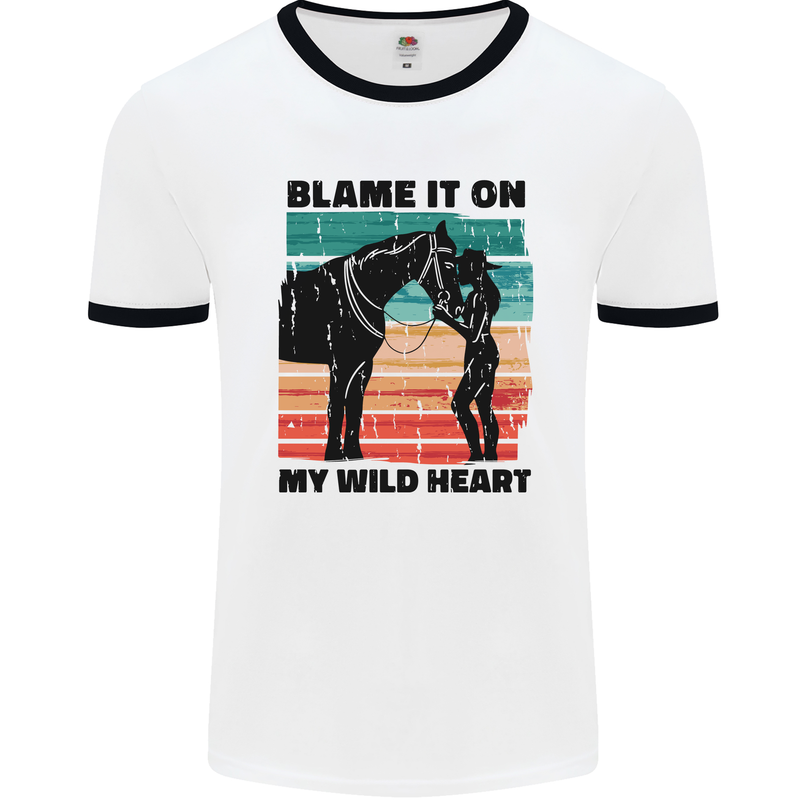 Equestrian Horse Riding My Wild Heart Mens Ringer T-Shirt White/Black