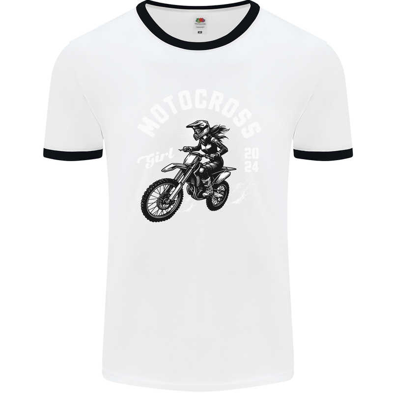 Motocross Girl Motocross MotoX Dirt Bike Female Mens Ringer T-Shirt White/Black