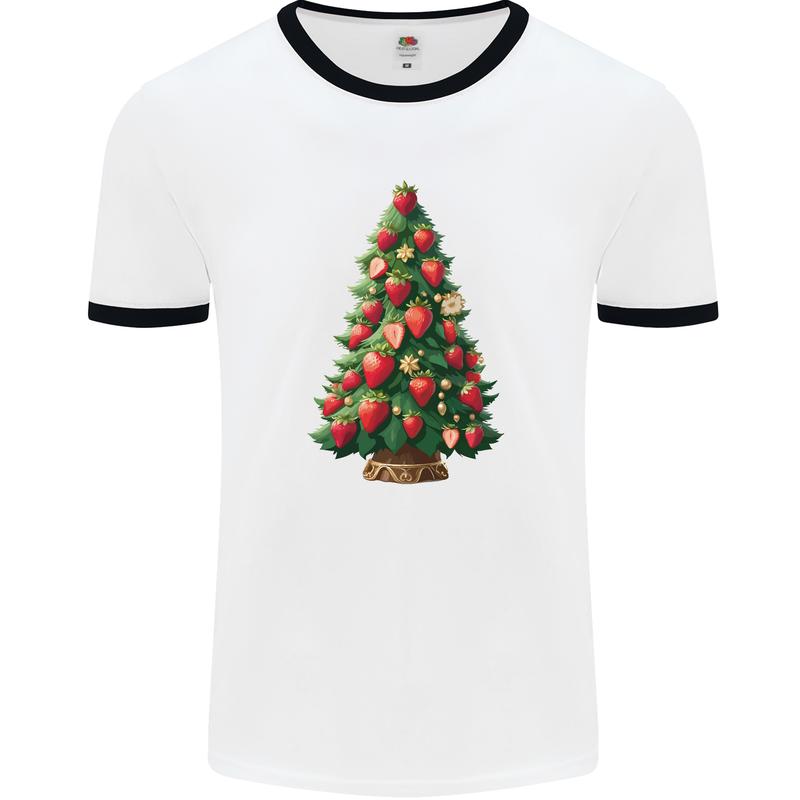 Strawberry Christmas Tree Xmas Mens Ringer T-Shirt White/Black