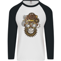 Steampunk Skull Mens L/S Baseball T-Shirt White/Black