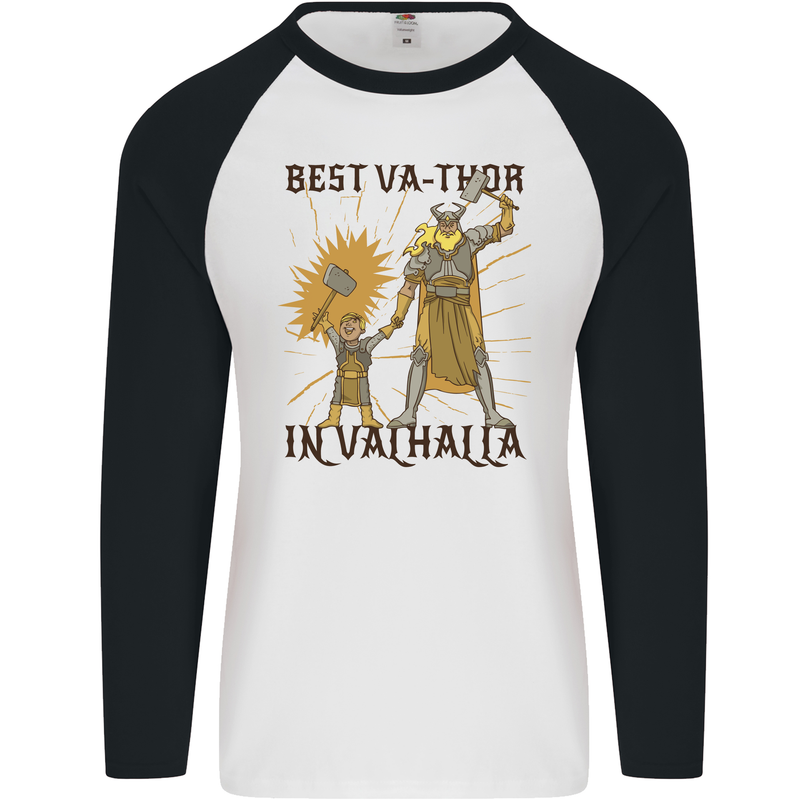 Best Va Thor in Valhalla Viking Fathers Day Mens L/S Baseball T-Shirt White/Black