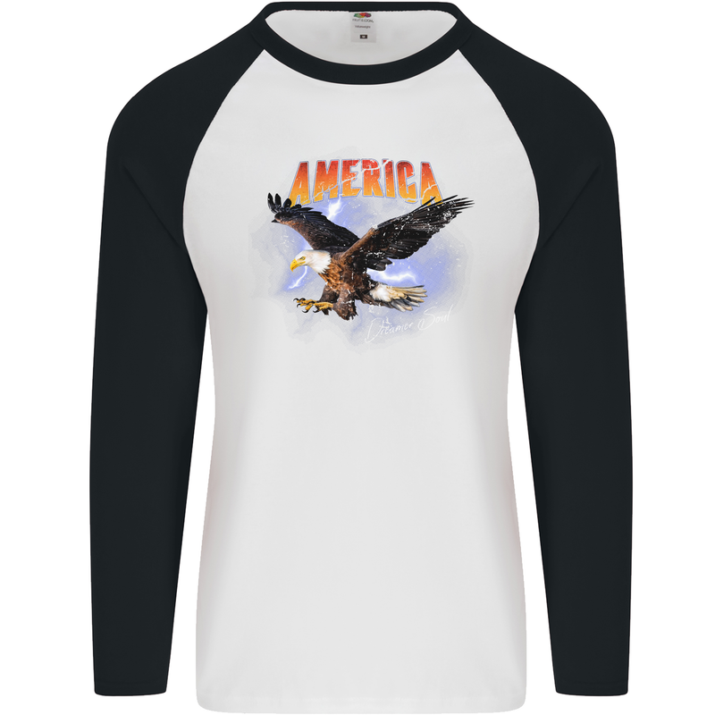 Eagle America Dreamer Soul Mens L/S Baseball T-Shirt White/Black