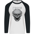 Creep Human Skull Gothic Rock Music Metal Mens L/S Baseball T-Shirt White/Black