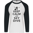 Keep Calm and Skydive Funny Skydiving Mens L/S Baseball T-Shirt White/Black
