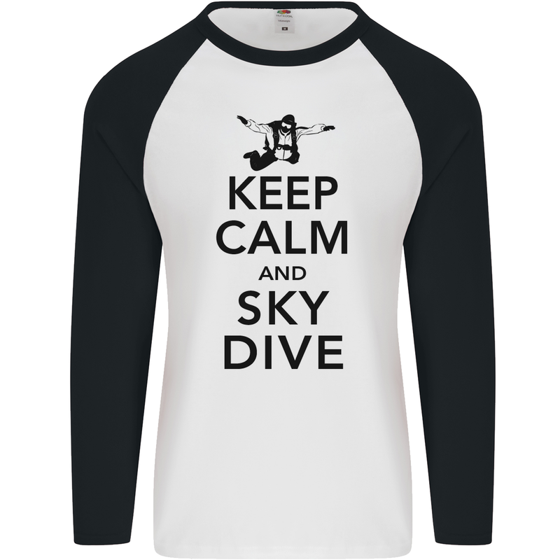 Keep Calm and Skydive Funny Skydiving Mens L/S Baseball T-Shirt White/Black