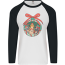 Funny Christmas Cats Bauble Mens L/S Baseball T-Shirt White/Black