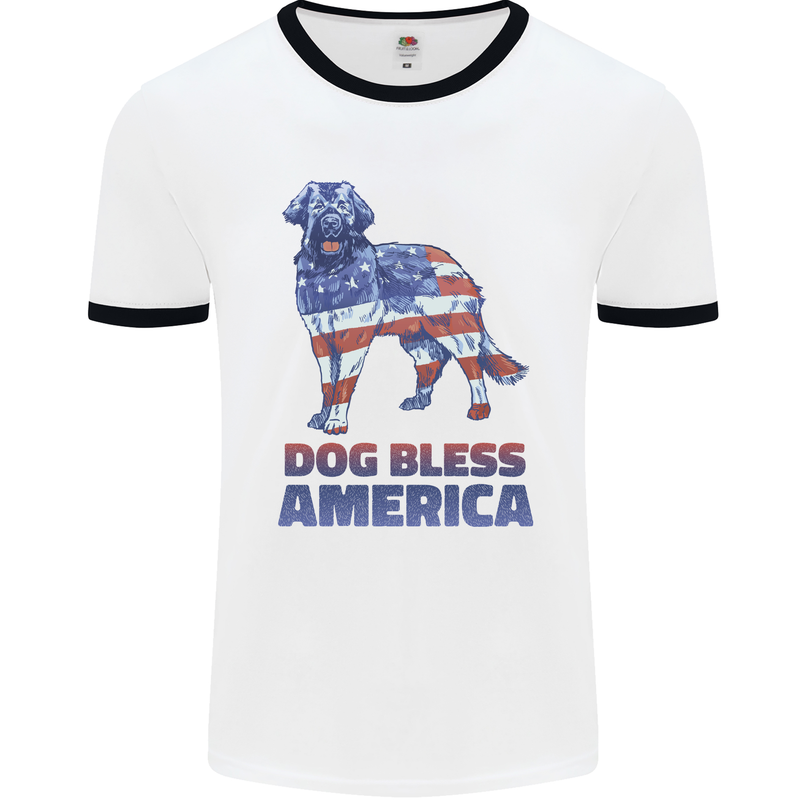 Dog Bless America USA Mens Ringer T-Shirt White/Black