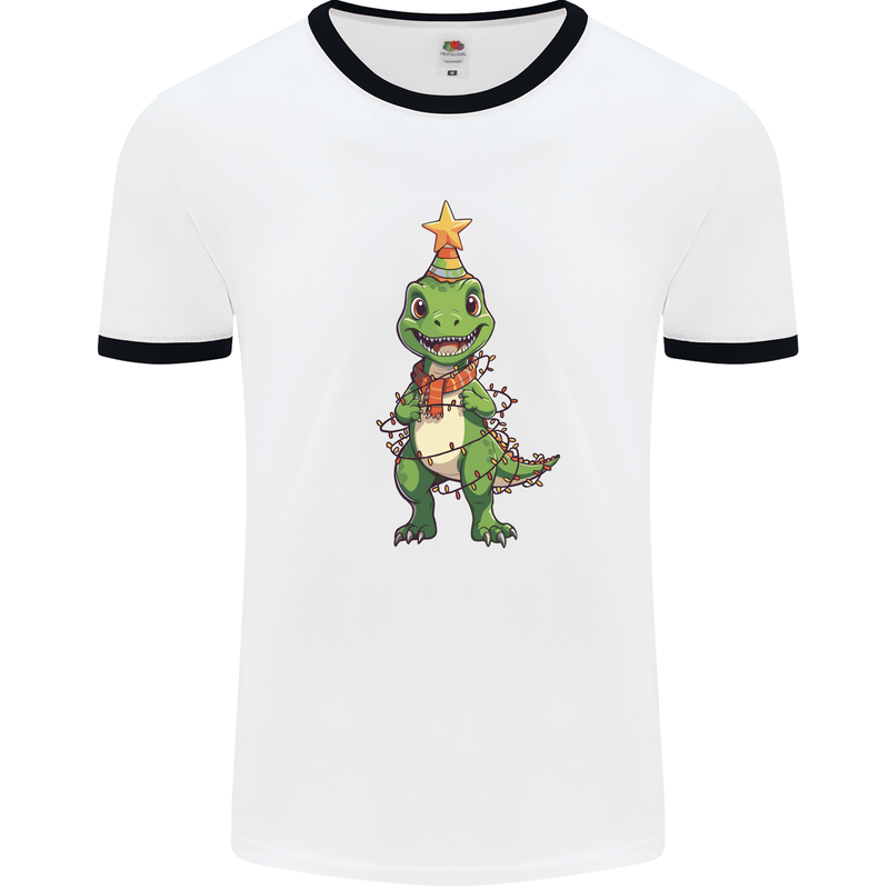Cute Christmas T-Rex Funny Xmas Dinosaur Mens Ringer T-Shirt White/Black