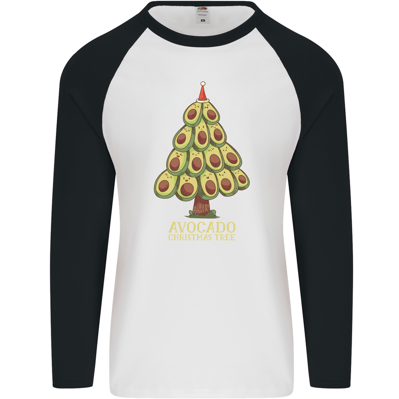 Avocado Christmas Tree Xmas Funny Food Mens L/S Baseball T-Shirt White/Black