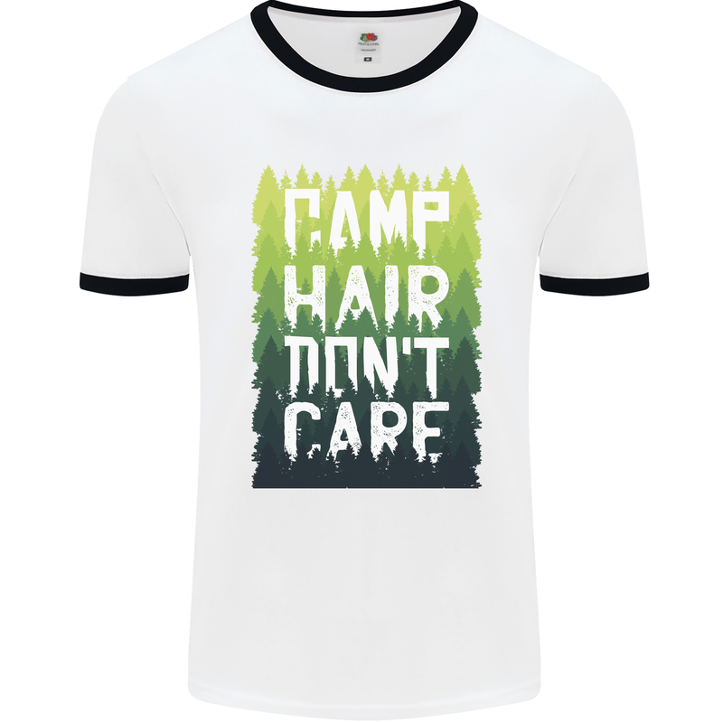 Camp Hair Dont Care Funny Caravan Camping Mens Ringer T-Shirt White/Black