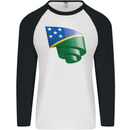 Curled Solomon Islands Flag Day Football Mens L/S Baseball T-Shirt White/Black