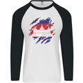 Torn Cambodia Flag Cambodian Day Football Mens L/S Baseball T-Shirt White/Black