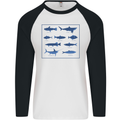 Fish Species Fishing Fisherman Shark Mens L/S Baseball T-Shirt White/Black