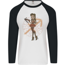 Sagittarius Steampunk Woman Star Sign Mens L/S Baseball T-Shirt White/Black